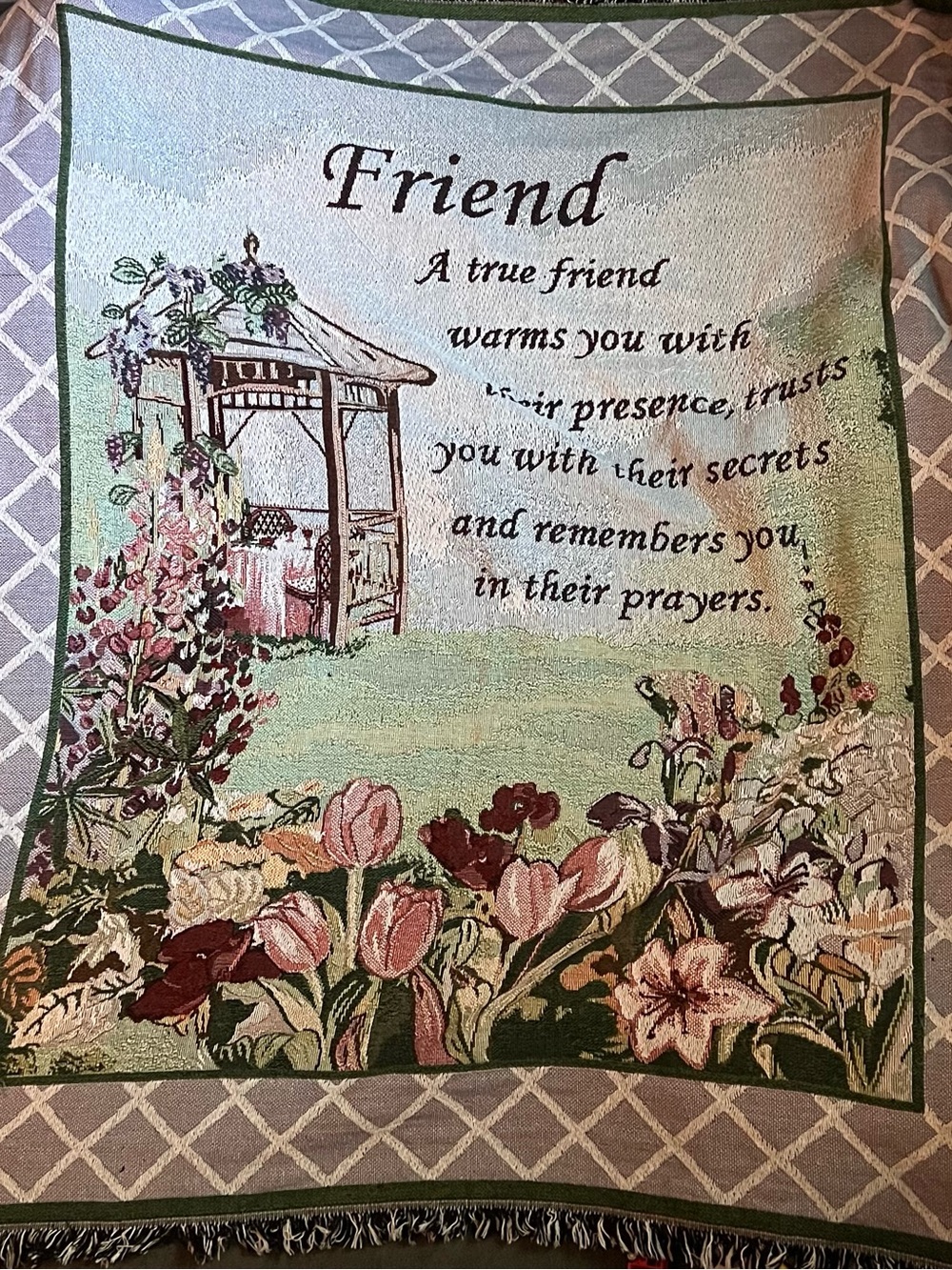 Friend Garden Decorative Tapestry Throw – Pink, Green, Cream
